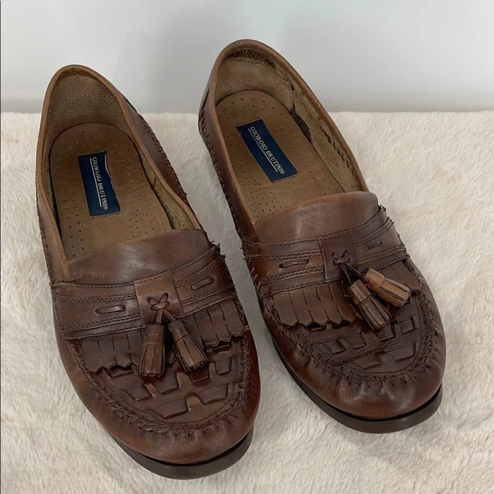 GIORGIO BRUTINI MENS SIZE 12M Brown Leather Tassel Loafers